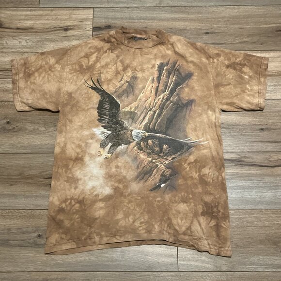 VTG The Mountain Soaring Eagle Graphic T Shirt Adult SZ LARGE Brown 1997 90s - Picture 1 of 10
